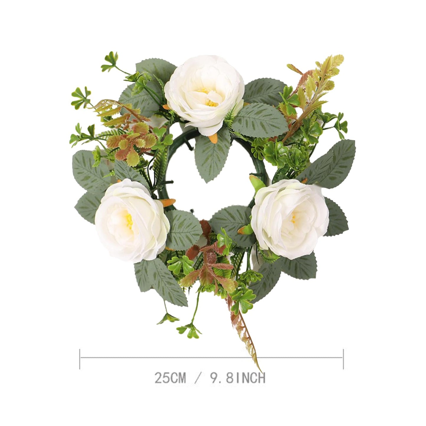 4 Pcs White Rose Candle Rings, Candle Rings Artificial Eucalyptus Leaves Wreaths Candle Rings Wreaths Greenery Wreath Candle Rings for Wedding Centerpiece Party Home Table Decor