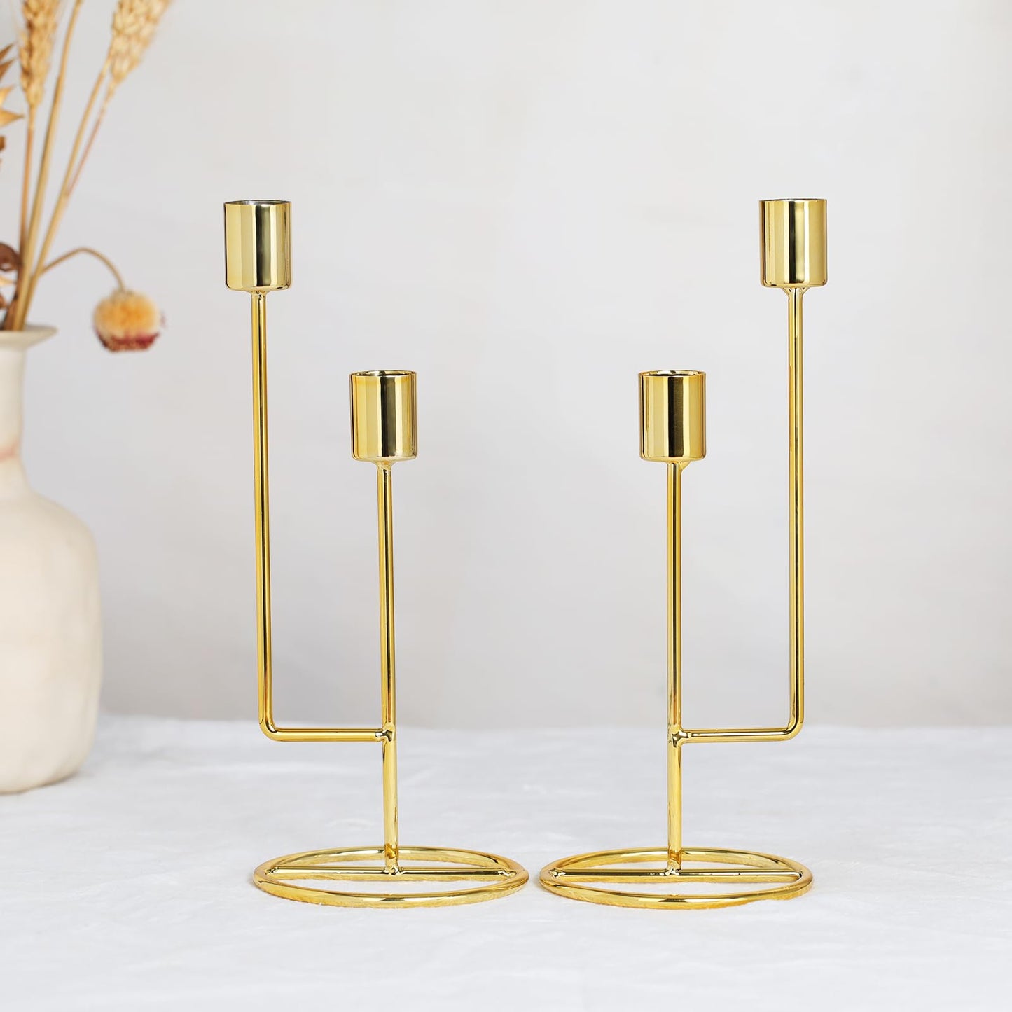 HAVITI Double-Headed Candle Holder, Gold Tall Candlestick Holder, Set of 2 Taper Candle Holders for Halloween Christmas Wedding Centerpiece Dining Fireplace Mantle Home Decor