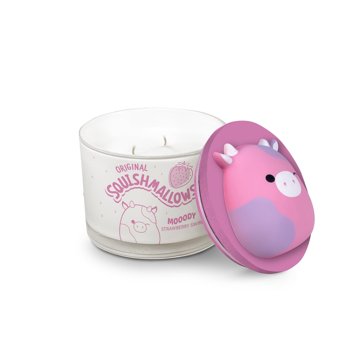 Studio Oh! x Squishmallows Scented Candle, Patty Mooody Strawberry Swirl Strawberry, Vanilla, Citrus & Freesia, 12 oz, Reusable Jar, Scented Candles for Home, Relaxing Calming Candle