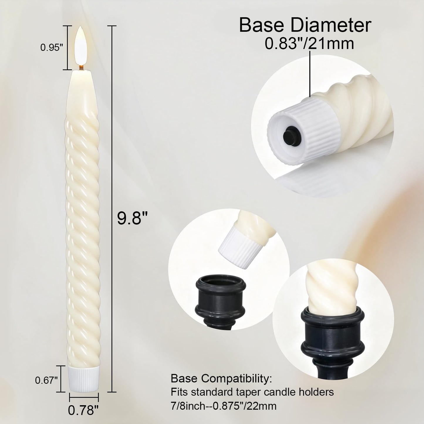 Lasumora Flameless Taper Candles Real Wax Flickering with Remote Timer, Pastel Ivory 3D Wick LED Spiral Candles Battery Operated 6 Pack 9.8 inch, Wedding Birthday Home Party Holiday Dinner Decor