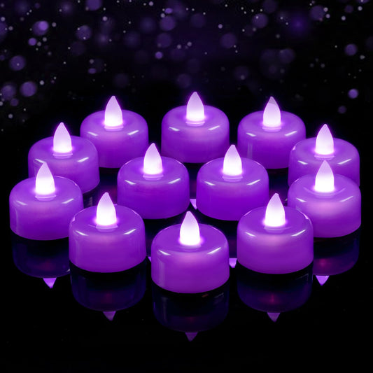 Amagic 24 Pack Purple Flameless LED Tea Lights Candles Battery Operated, Electric Fake Tealight Candles for Party, Wedding, Table Centerpiece, Home Decor, Mardi Gras, Halloween, Christmas, Proposal