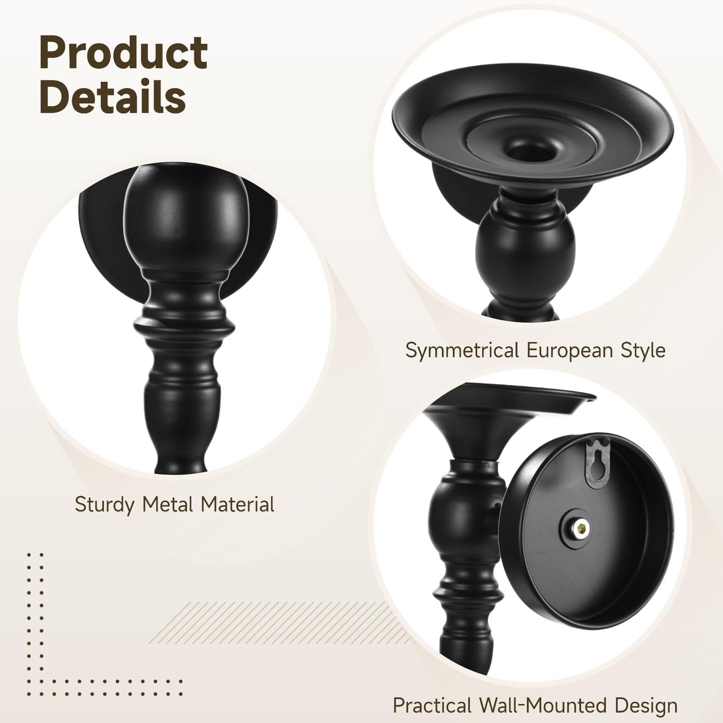 2 Pcs Candle Sconces Wall Decor Set, Black Gothic Wall Candle Holder, Iron European Style Candle Holder, 24 x 5.5 x 5.5 in