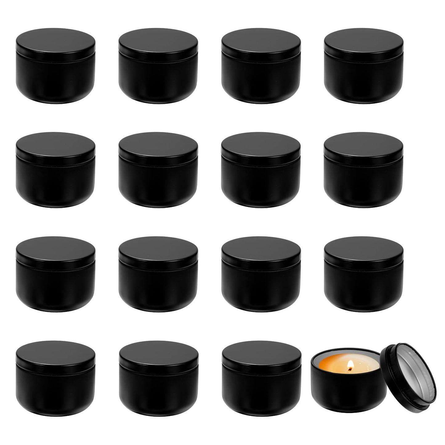 MECCANIXITY 3oz Candle Tins, 16pcs Metal Candle Tins Jars with Lids Round Empty Tin Can Containers Bulk for Storage Tea and Making DIY Arts Crafts Christmas Gifts, Black