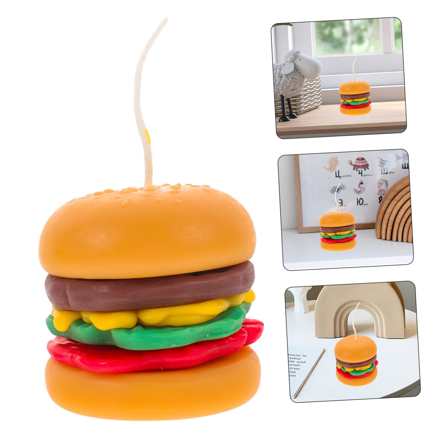 VICASKY Burger Shaped Scented Candle Mini Tealight 6.5x6.5cm Handmade Aromatherapy Soy Wax Decorative Birthday Home Desktop Ornament