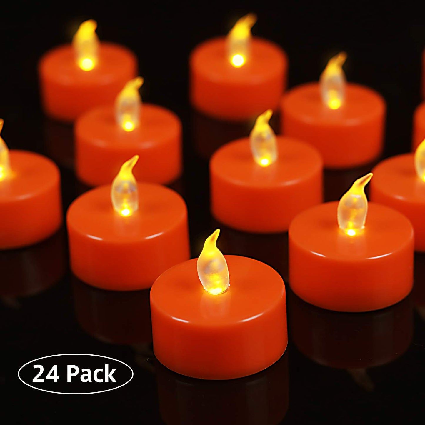 Battery Operated LED Tea Lights:24 Pack Flameless Votive Candles Lamp Realistic and Bright Flickering Long Lasting 150Hours for Wedding Holiday Party Home Decoration (24 Pack Orange)