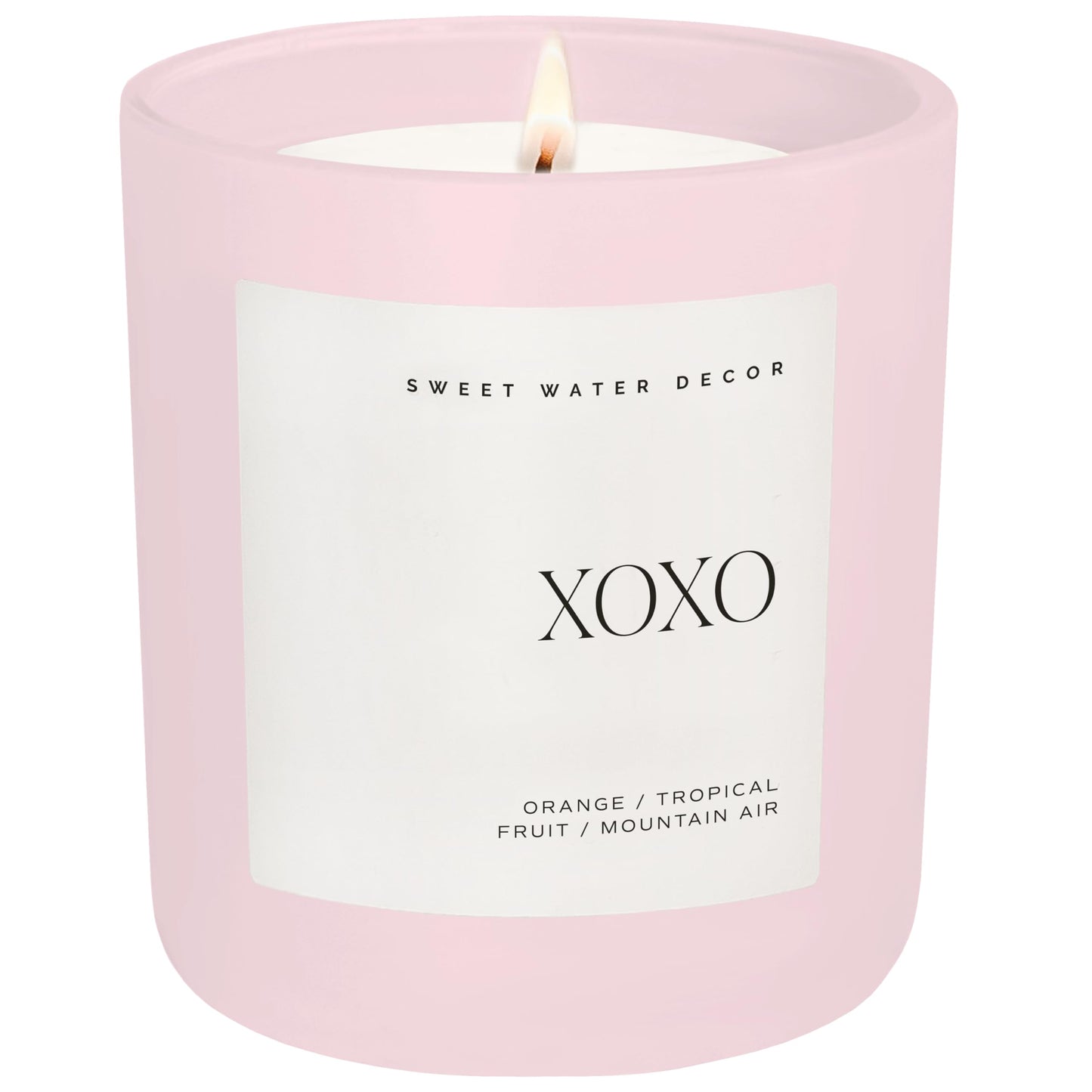 Sweet Water Decor XOXO Scented Candles - Soy Candles with Tropical Fruits, Lemons & Redolent with Lightly Exotic Mountains Greens - Candle Wax with 70 Hours Burn Time - 15Oz Pink Matte Jar Candles