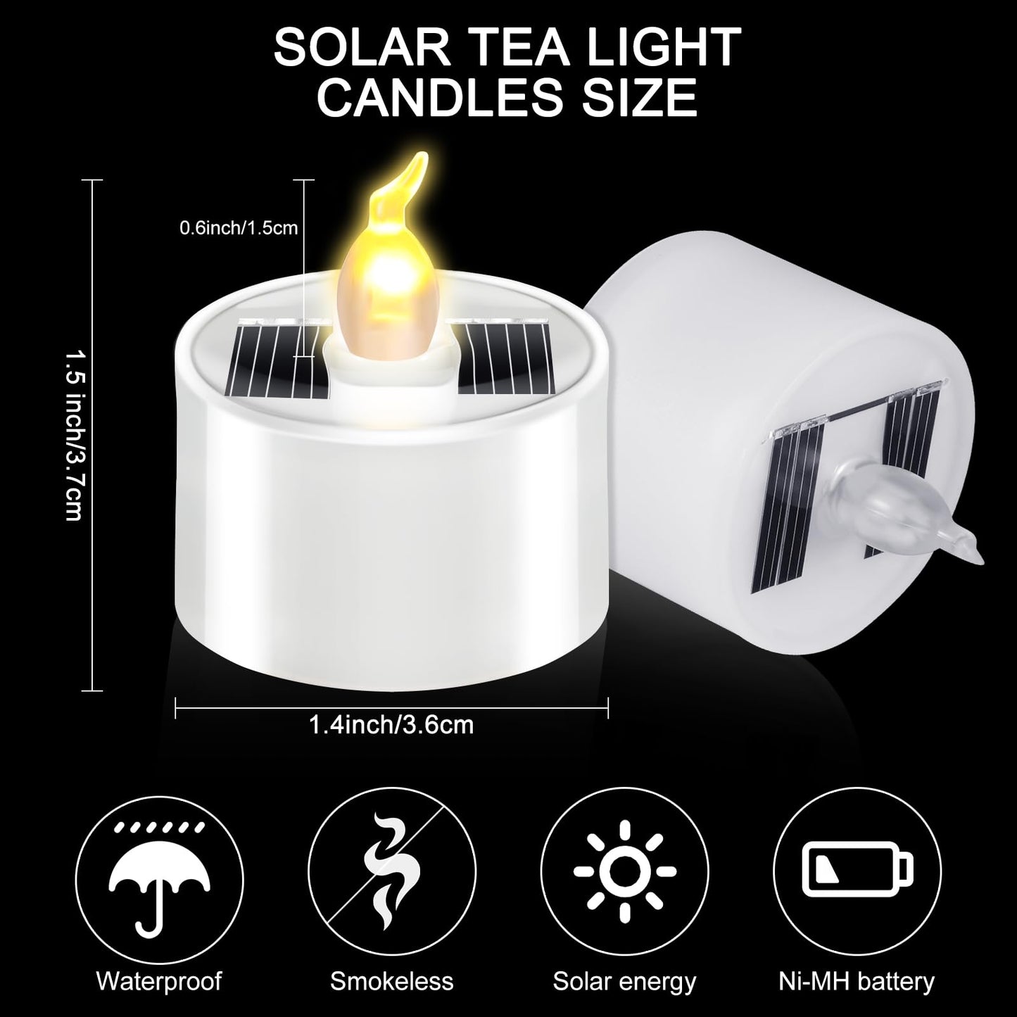 Hortsun 6 Pieces Halloween Solar Tea Light Outdoor Waterproof Candles Flameless Solar Tea Lights Rechargeable Candles with Flickering Light Sensor for Party Garden Home Decor(Stylish)
