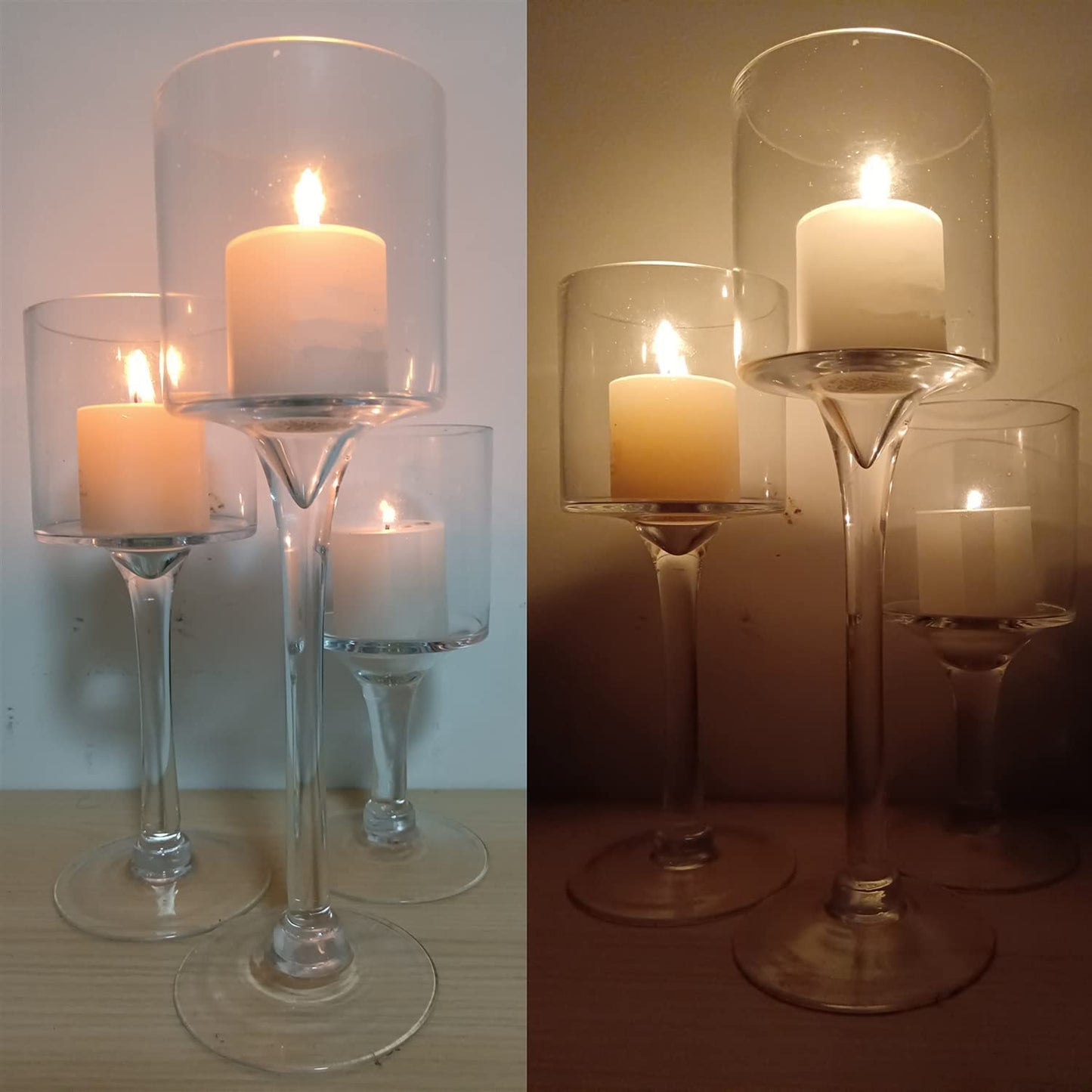 Hurricane Candle Holder Glass Candleholders Holders Votive Long Stem Tealight Tall High Tea Light Elegant Transparent Ideal Dining Wedding Party Home Decoration Gifts (Large 1 Set)