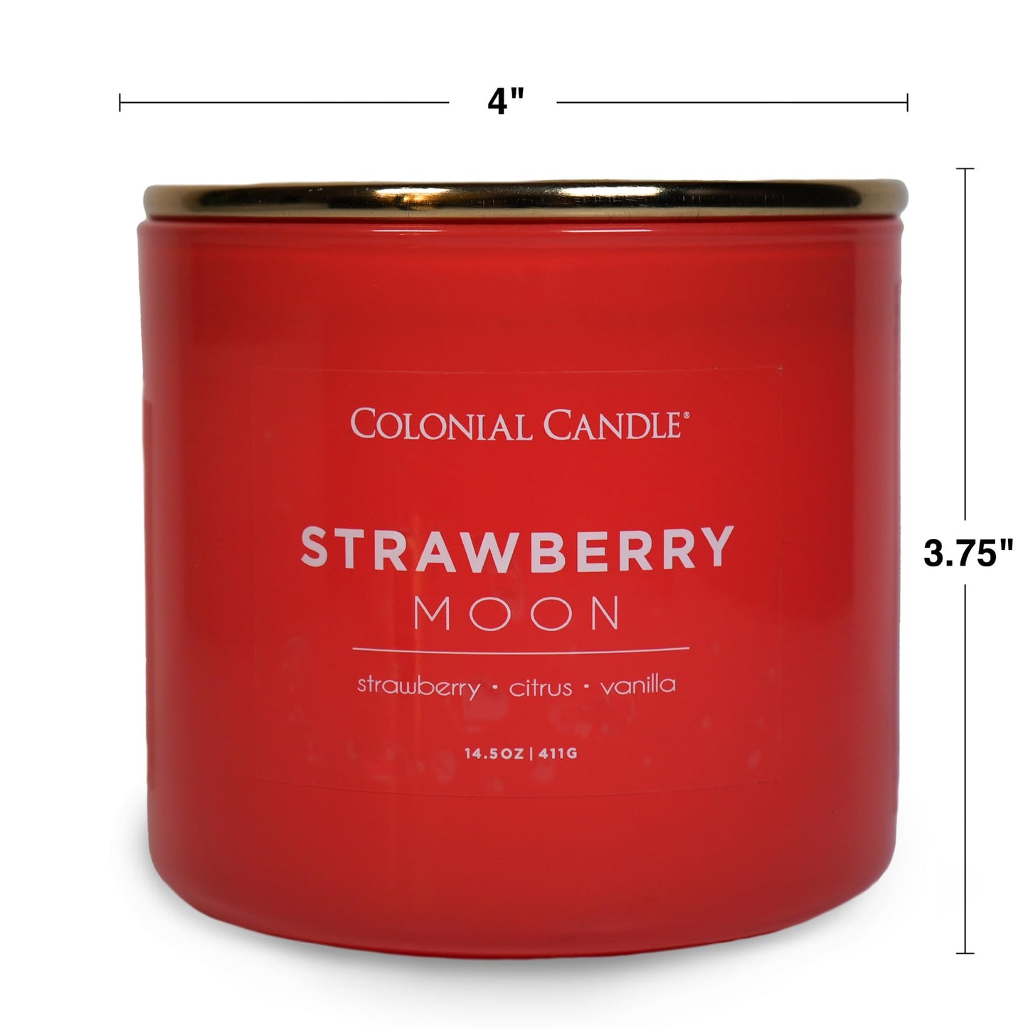 Colonial Candle Strawberry Moon Scented Jar Candle, Pop of Color Collection, 3 Wick, 14.5 oz - Up to 60 Hours Burn