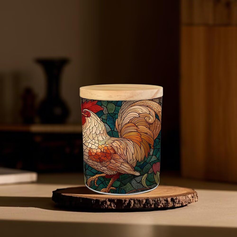 Farm Rooster Tealight Candle Holders,Flower Tea Lights Glass Jar Candle Holders,Stained Glass Chicken Led Tea Light Candle Holder for Table Home Decor,Wedding,Party Decoration