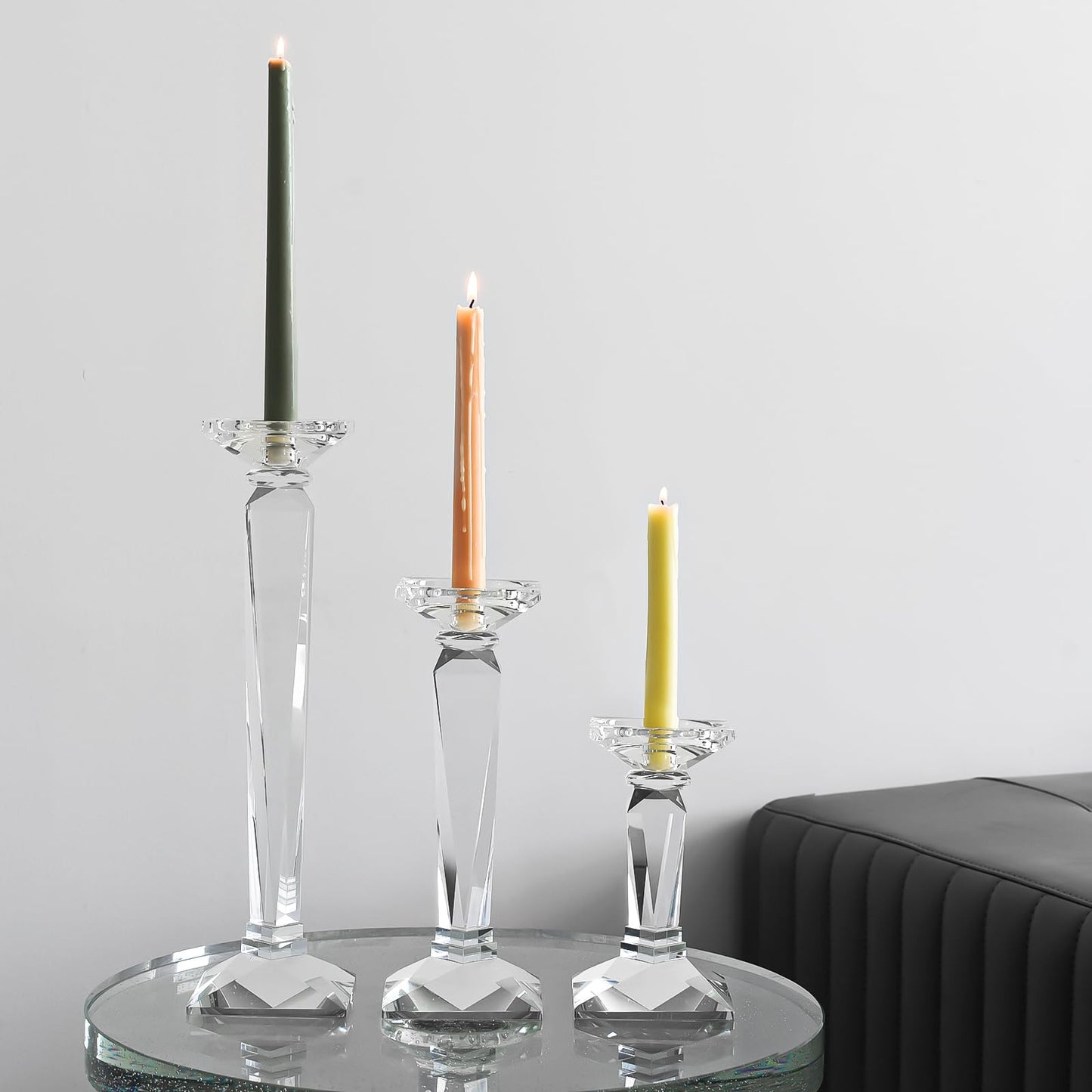 kitCom Crystal Candle Holders Set of 3, 9",10.5",11.5" Tall Crystal Candlestick Holders, Candlestick Holders Taper Candle Holders for Table Wedding Housewarming Gifts Decor