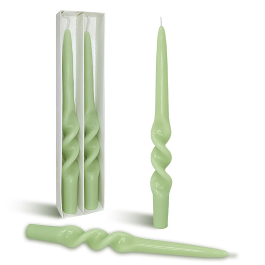 BALEAGCDL Twisted Taper Candle Smokeless Green Spiral Candlesticks 9.5 Inch Unscented Handmade Dinner Candles Set for Holiday Party Seasons Home Decoration 2 Pcs