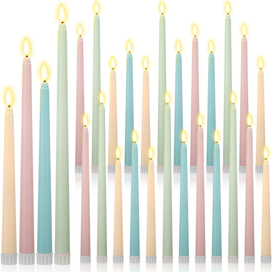 Rossesay 24 Pcs Flameless LED Taper Candles Battery Operated Candle 8.5", 9.65", 10.8", 12.8" Flameless Candlesticks Flickering for Christmas Church Wedding Indoor Decoration(Classic, Multicolored)