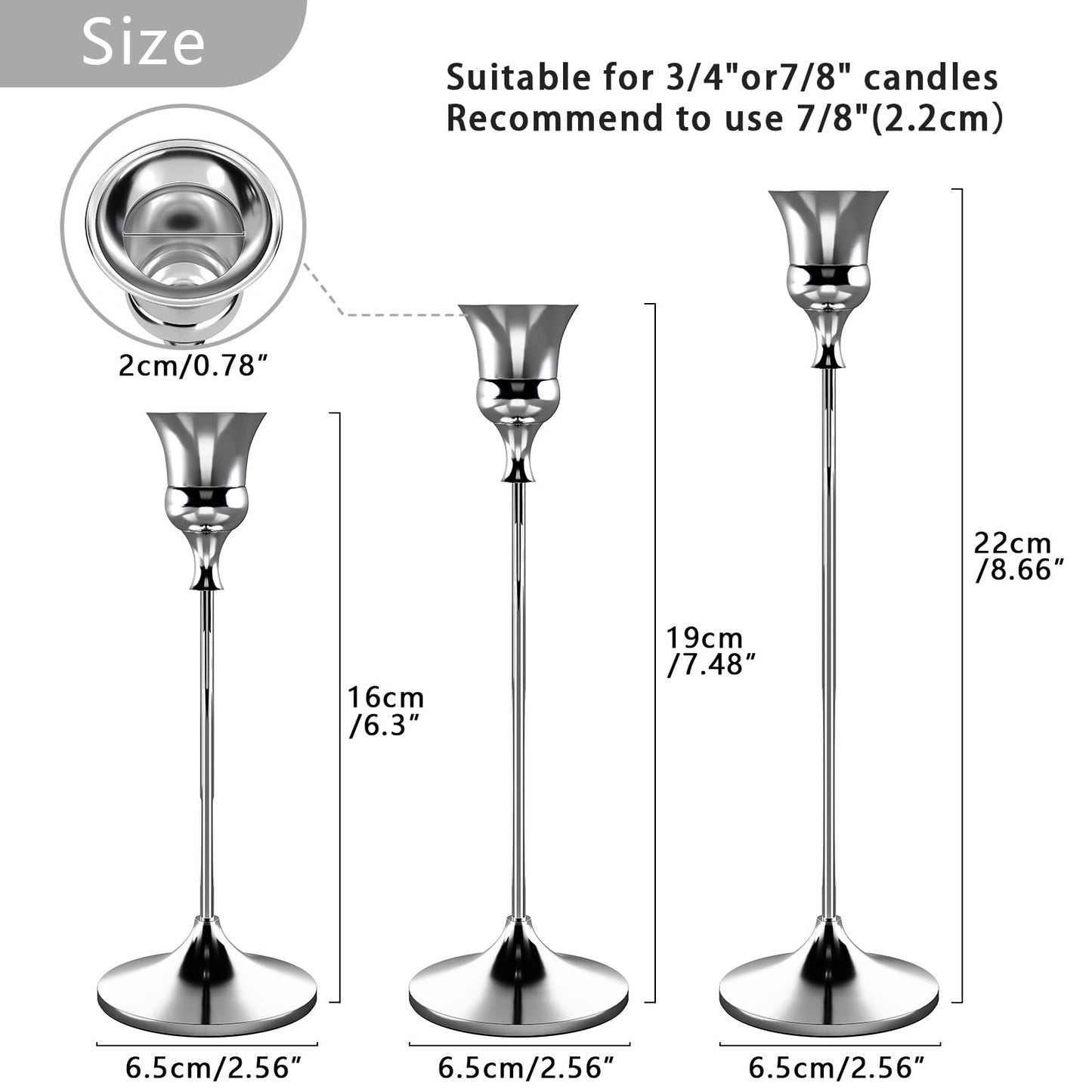 Showin Candlestick Holders Silver, 6 Packs Taper Candle Holder for Candlesticks, Candle Sticks Holder Decor for Home Decor