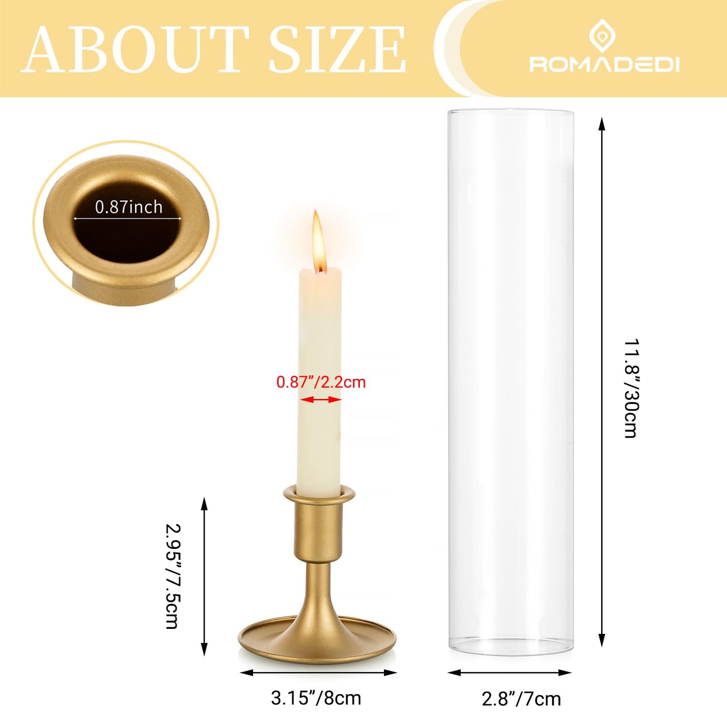 Romadedi Hurricane Candlestick Holders Gold - 10 Pcs Taper Candle Holders Bulk Tall Clear Glass Cylinder for Wedding Table Centerpieces Party Decor Birthday Christmas Home Decorations