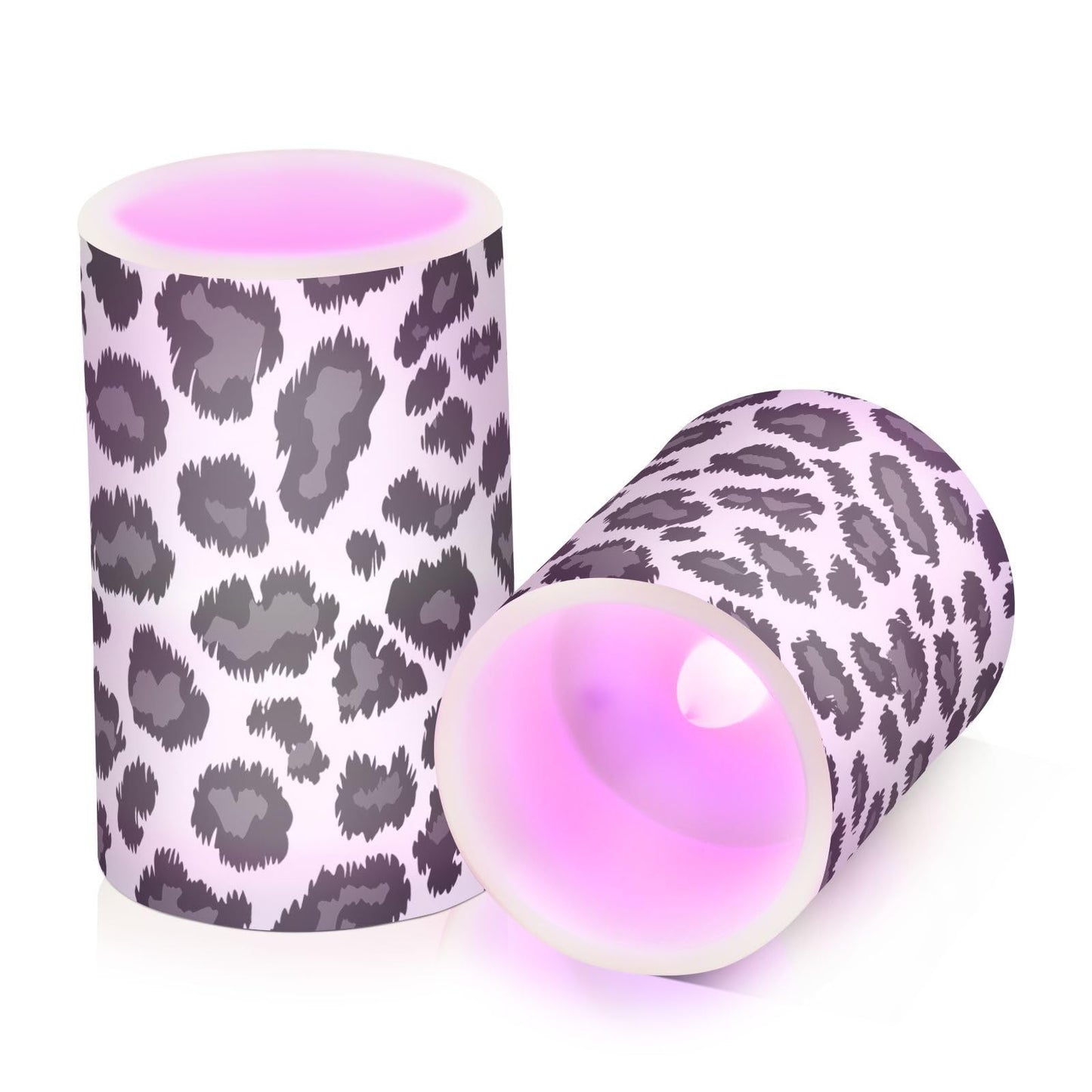 WEVIBOFU Black Grey Leopard Pattern Flickering Flameless Candles LED Battery Operated with Remote Timer Pillar Candles for Home Birthday Wedding Christmas Decor, Set of 2