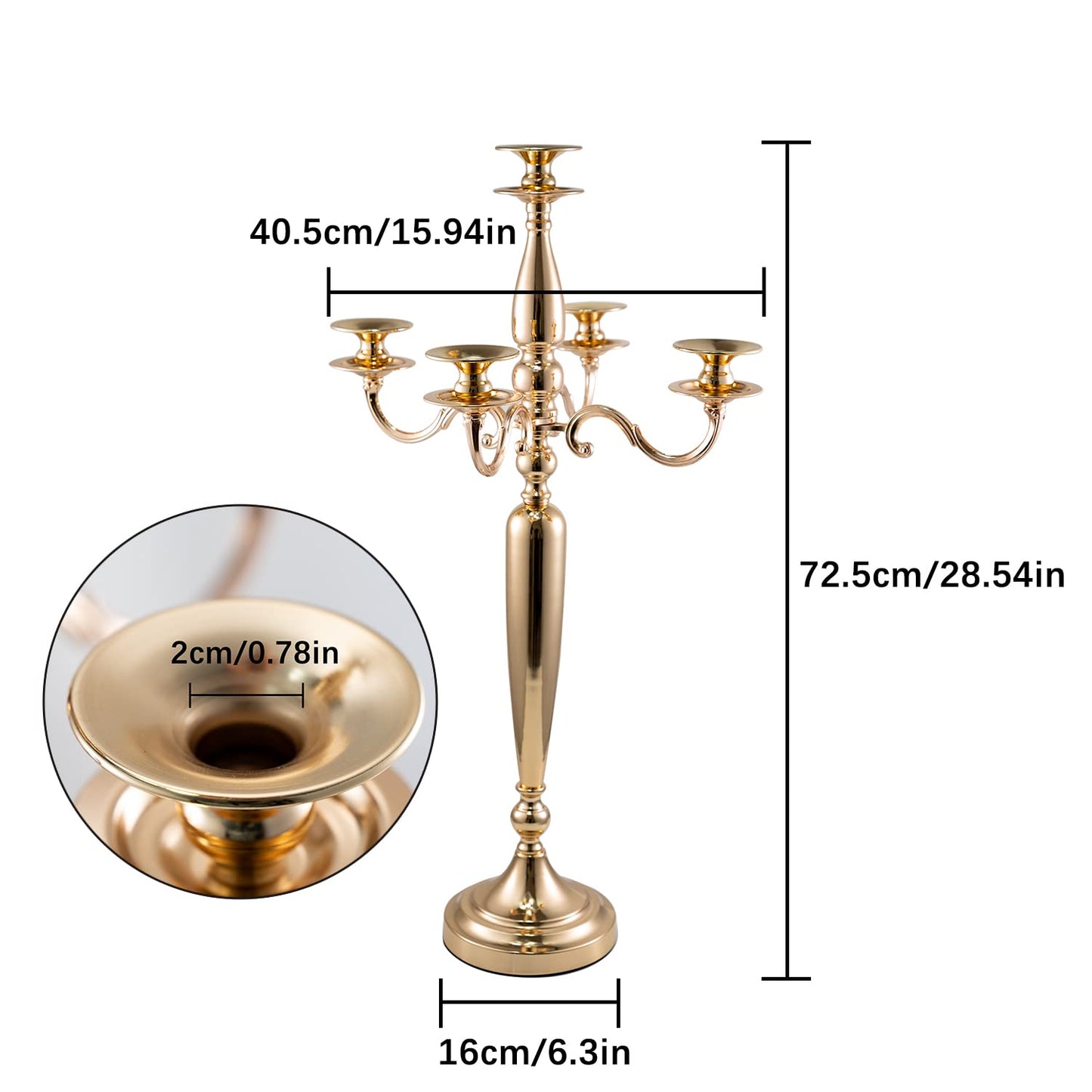 Vincidern 28'' Tall Gold 5 Arm Candelabra Centerpieces for Table, 4pcs Taper Candle Holder for Wedding Decoration, Party, Event, Christmas Candelabra