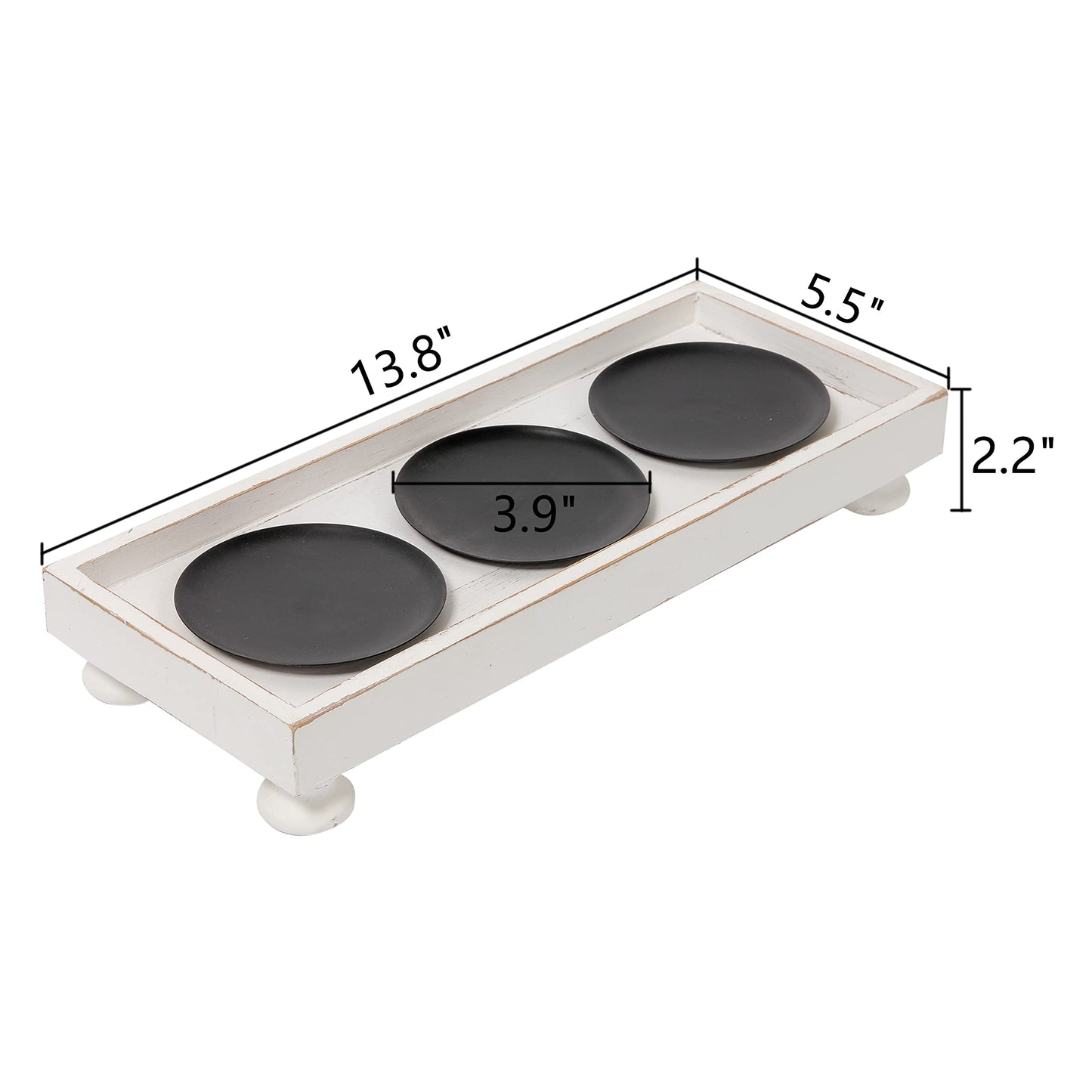 SOFE Rustic White Wooden Candle Holder Tray, 3-Pillar Candle Plate for Tables Mantel Decor, Distressed Finish, Multifunctional Home Decor Accessories