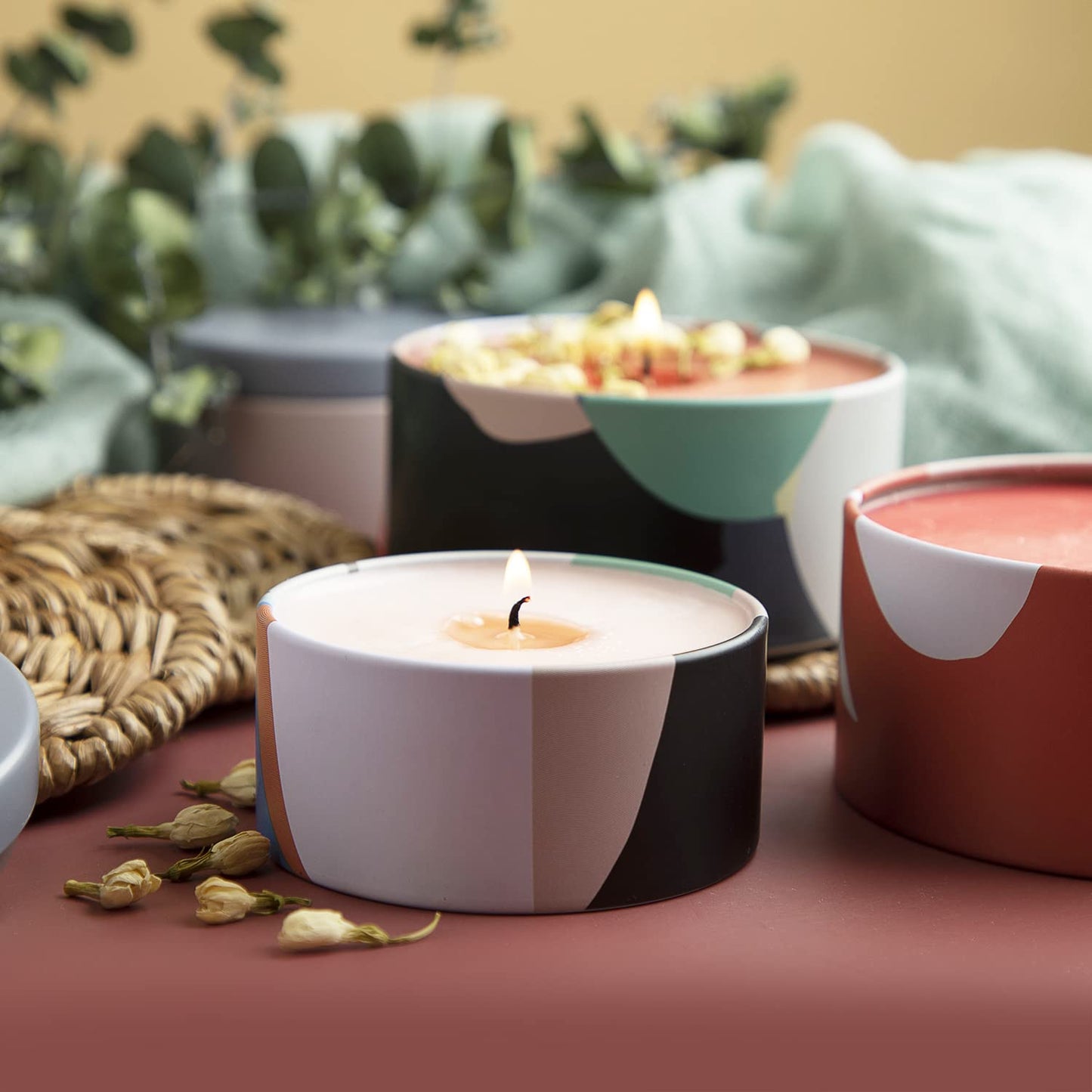 Hearth & Harbor Tin Candle Jars for Making Candles - DIY Candle Containers with Lids - Metal Candle Jars - Bulk Tins Storage for Candle - (24 Pieces) - (8 Ounces) - Artistic Floral