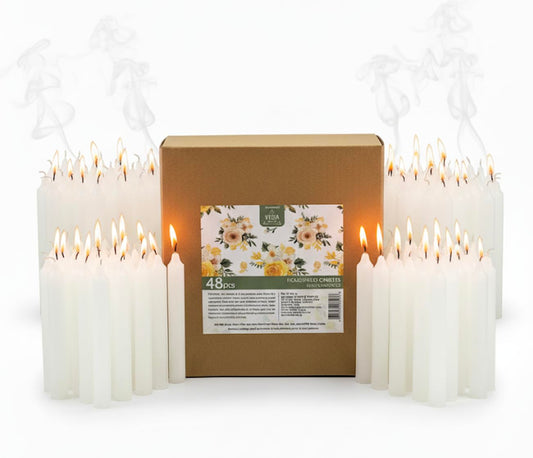 Welburn Veda&Co™ Church Candles, Household, Emergency - Pack of 48, 16mm x 8" (7 Hours Burn Time), 100% Fully Refined Paraffin Wax, for Memorial, Christmas Eve, Shabbat (White)