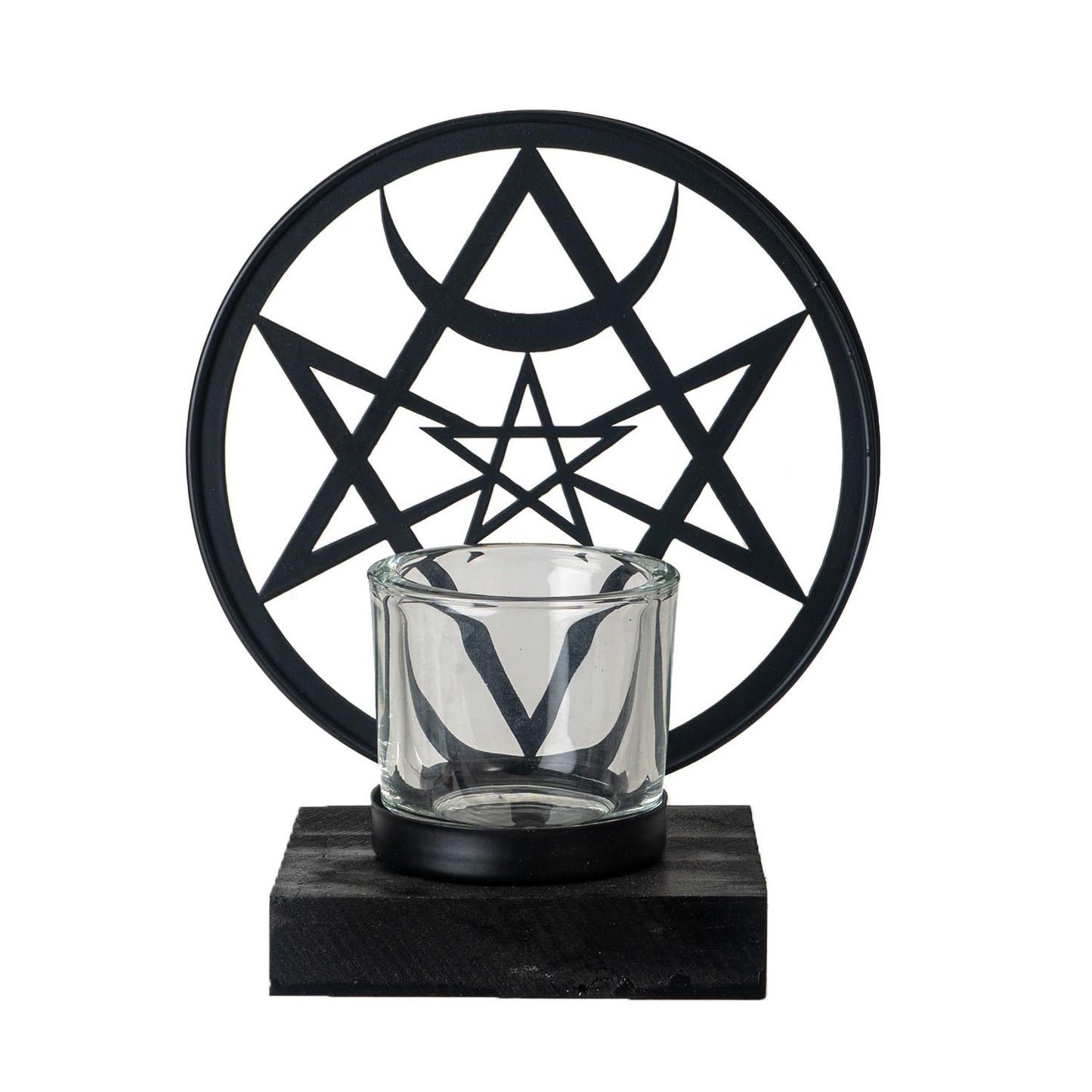 Pacific Giftware Unicursal Hex Tea Light Holder by Alchemy England Gothic Candle Holder Featuring The Unicursal Hexagram with Crescent Moon Symbol Ideal for Mystical Home Decor 6.75" Tall