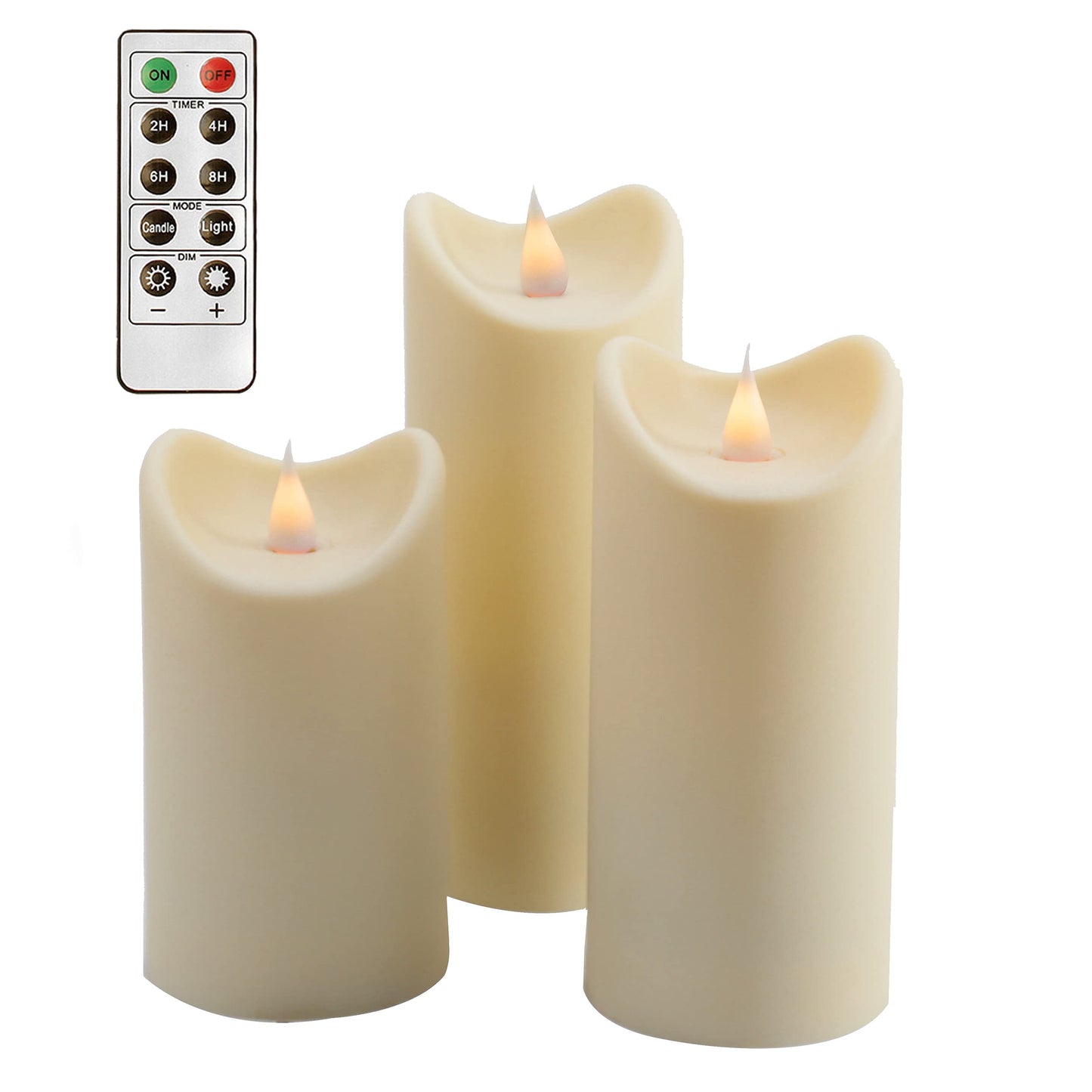GiveU Outdoor Waterproof Flameless Candle with Moving Flame Flickering LED Candle, 10 Key Remote and Timer, Set of 3 Flameless Candle Ivory 2.75 Inch D Home Decorations