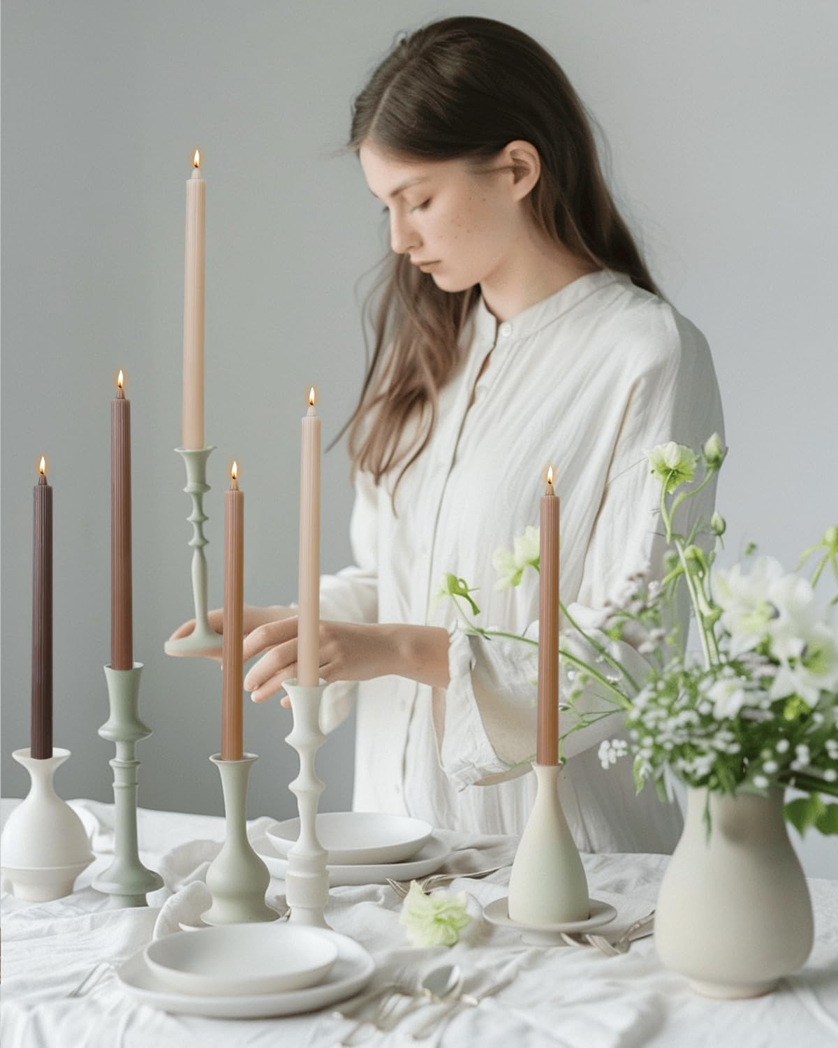 LPUSA Candlesticks Brown Taper Candles 10.5 inch Dripless Tapered Candles Ideal as Dinner Candles Smokeless and Unscented Long Burning,Set of 12