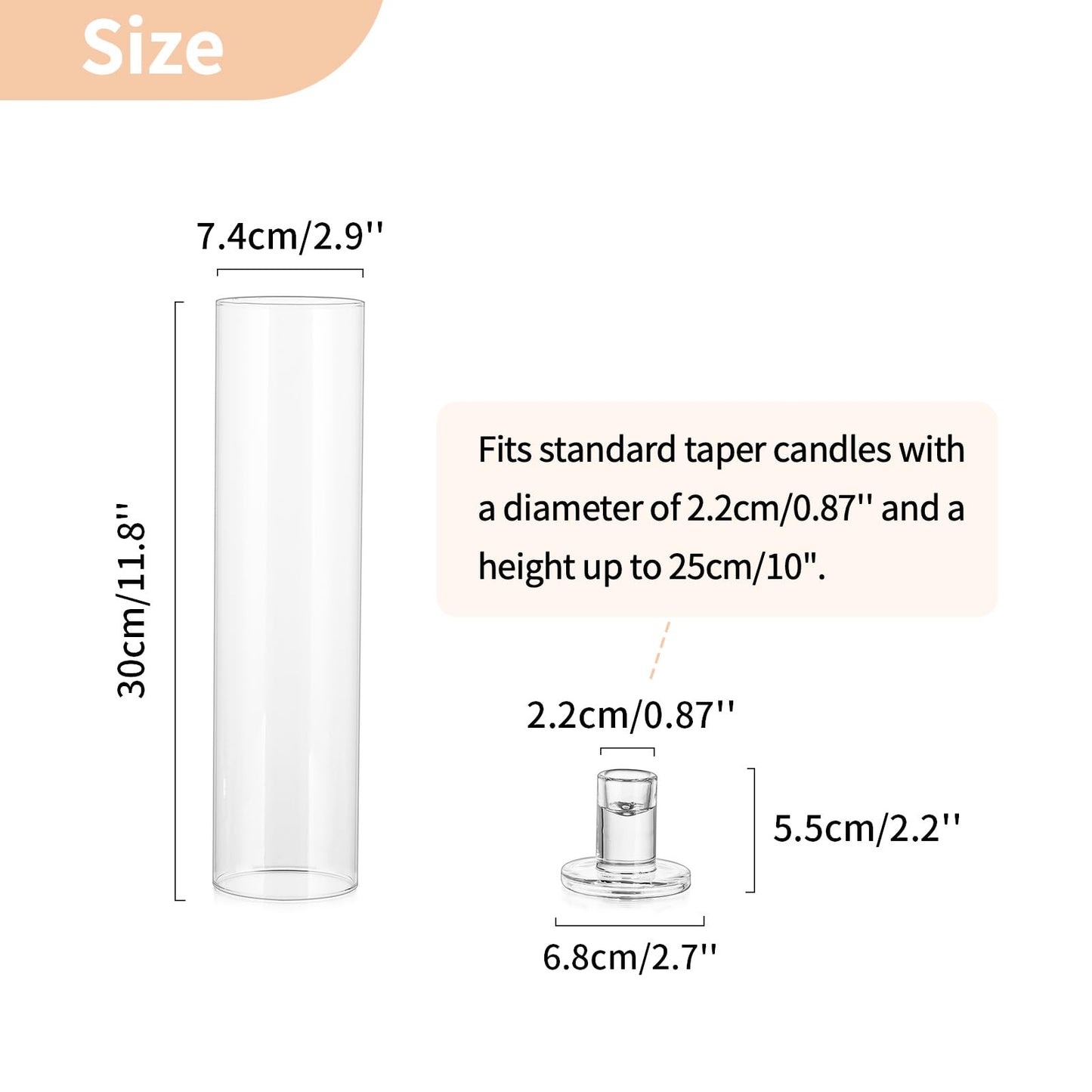 NUPTIO Taper Candle Holders Glass: Set of 10 Hurricane Candlestick Holder Bulk - Candle Stick Stand with Cylinder Sleeves for Thanksgiving Chrstmas Birthday Party Decor