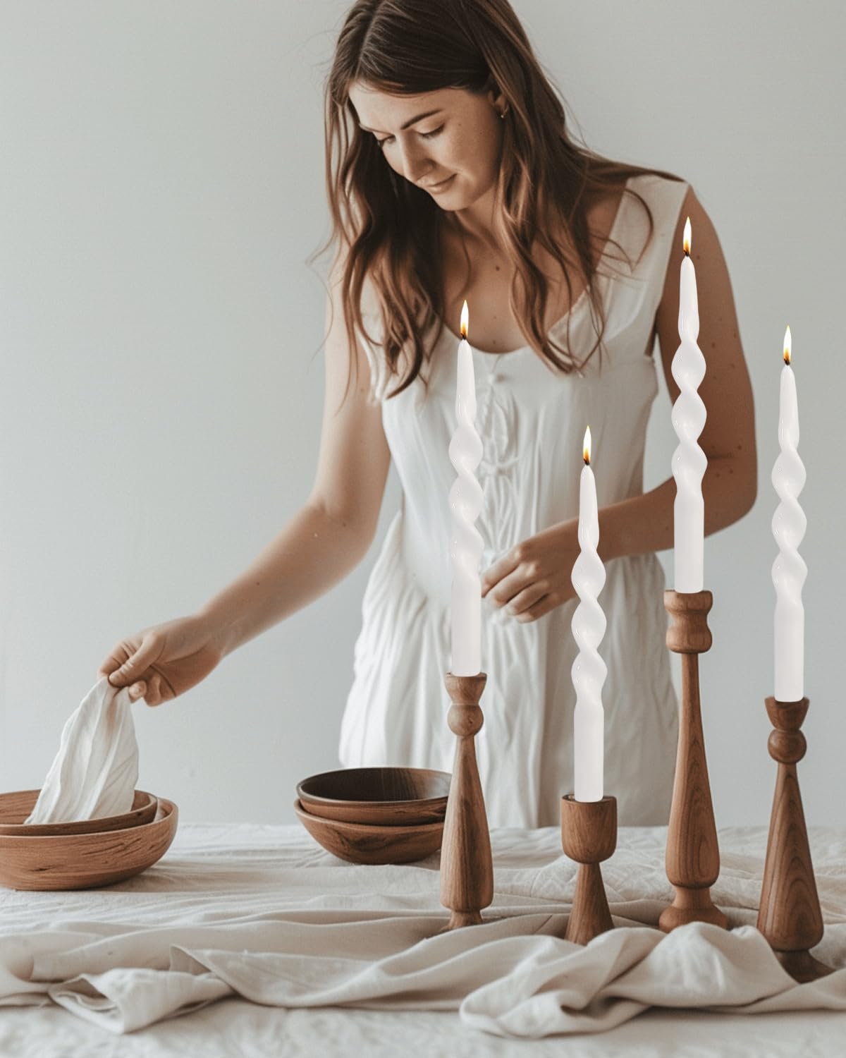 LPUSA White Spiral Taper Candles Twisted Candle Conical Stick Candles for Holiday Wedding Party Wax Unscented Dinner Candle Dripless,Christmas Gift H 10 Inch, 4pcs（White-B）