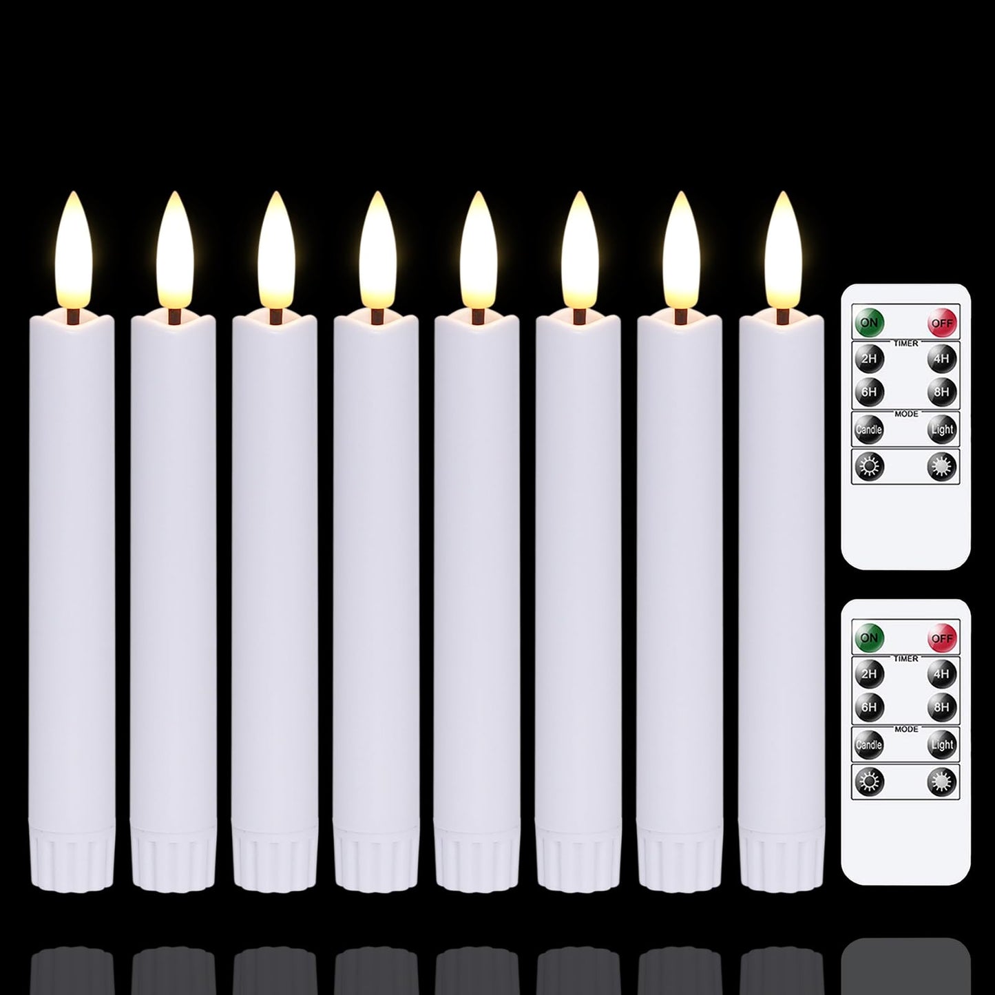Yeelida Flameless Taper Candles with Two Remote Timer, 6.4" LED 3D-Wick Window Candles, Flickering Long-Lasting Electric Pack of 8 Flameless Candlesticks (0.78" Dia, White)
