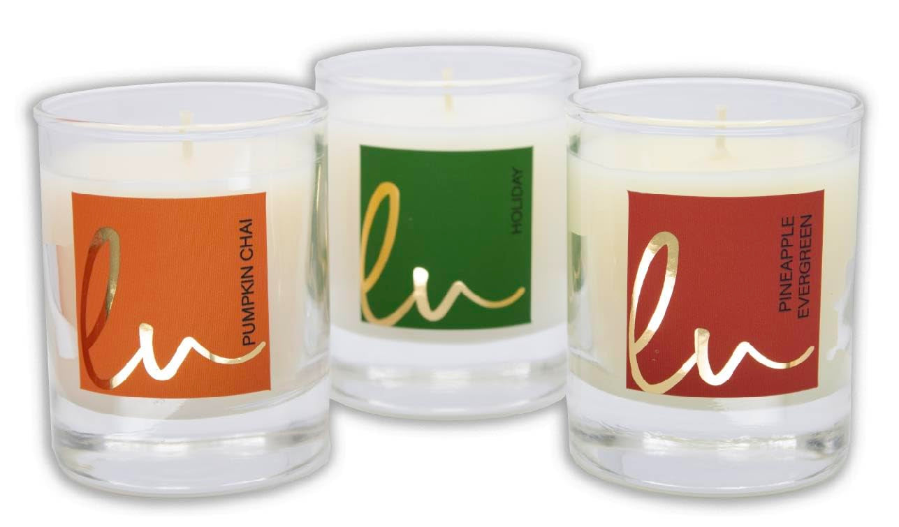 Lulu Candles | Holiday, Pineapple Evergreen, Pumpkin Chai | Luxury Scented Soy Jar Candle | Hand Poured in The USA | Highly Scented (Holiday Gift Set - 3 PC, 2.7 Oz. Votives)