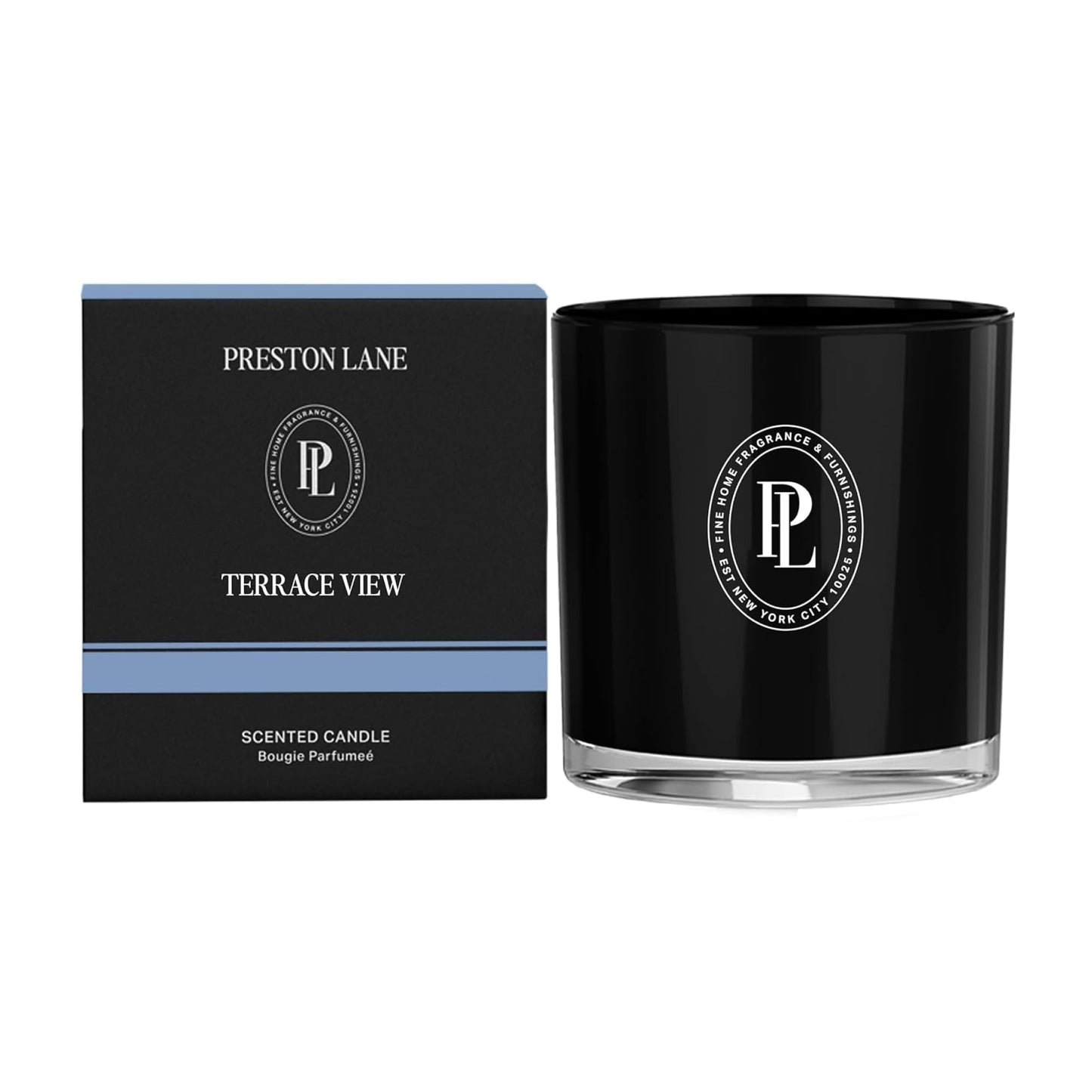 Preston Lane Luxury 2-Wick Scented Candle, Terrace View, 7.5 oz Hand-Poured in USA | Long Burn Time (20–30 Hrs), Vegan Soy Wax Blend, Decorative Glass Vessel, Fine Italian Fragrance