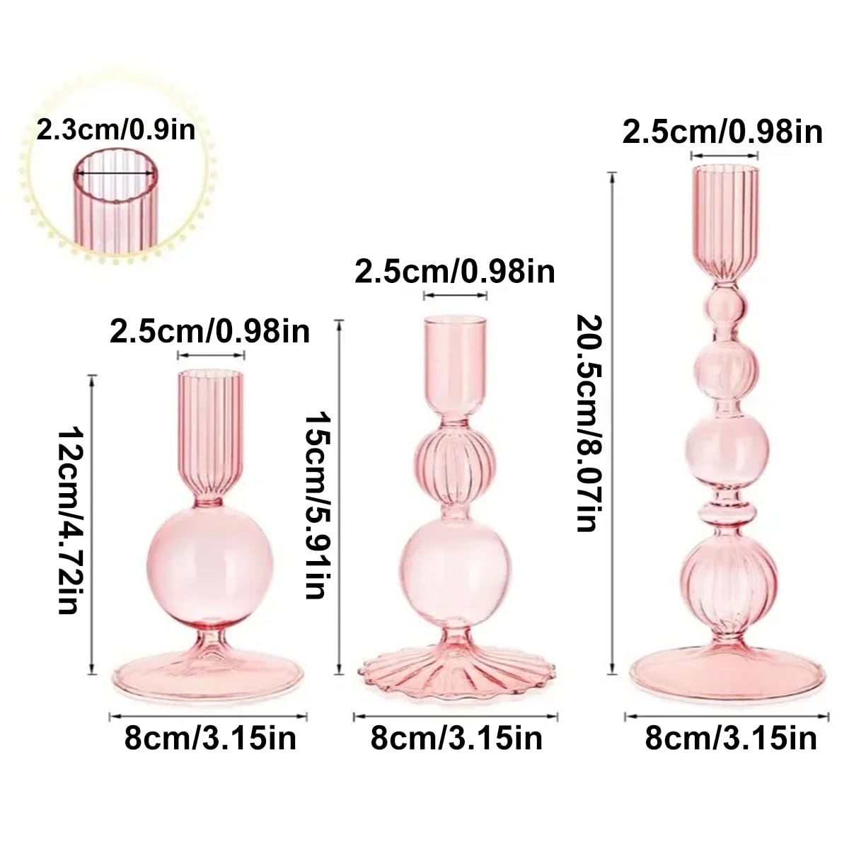 Mineaud 3Pcs Glass Candlestick Holders Glass Taper Candle Holders Groovy Wavy Elegant Candle Stick for Home Party Decoration,Pink