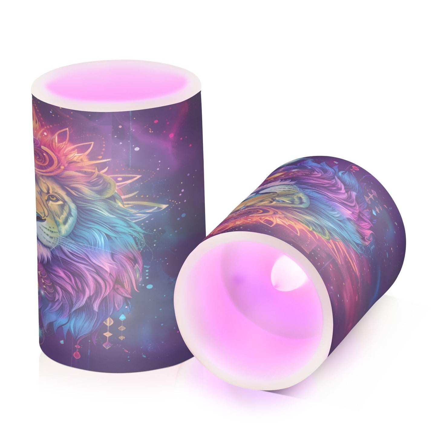BOENLE Flickering Flameless Candles, Lion Bohemian LED Candles with Remote Timer, Set of 2 Battery Operated Candle for Valentine Wedding Birthday