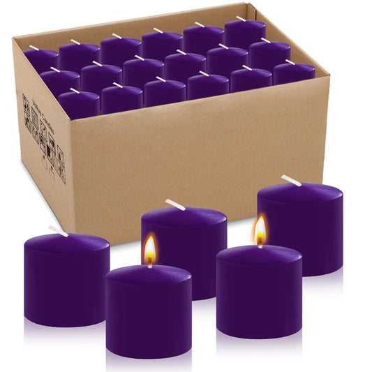 10 Hour Purple Votive Candles for Weddings Party Spa and Emergency, Set of 36 Unscented Bulk Candles for Restaurants and Home Decoration