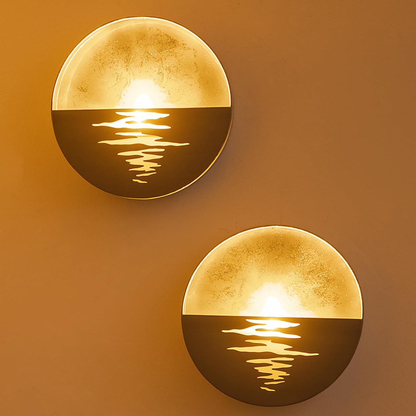 Walasis Gold Wall Sconces Set of Two: Flameless Candle Sconces Night Light for Indoor Livingroom Bedroom - Metal Sunrise Decor Wall Candle Holder with Tealight for Hallway