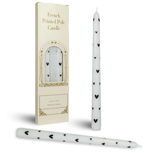 Baleagcdl White & Black Heart Taper Candles - 10 Inch Handmade Drip Candlesticks, Set of 2 for Wedding Home Holiday Decor Gifts