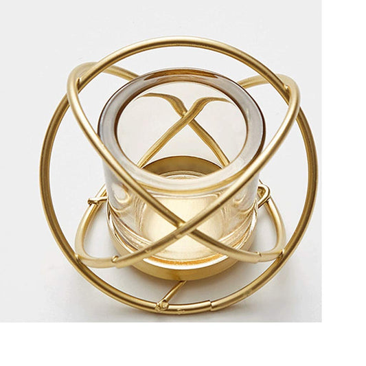 XILIN-1987 Candle Holderss Modern Metal Geometric Glass Candle Holder with Wrought Iron Bracket, Wedding/Party/Home Decoration Decorative Candlestick (Color : Gold-a)