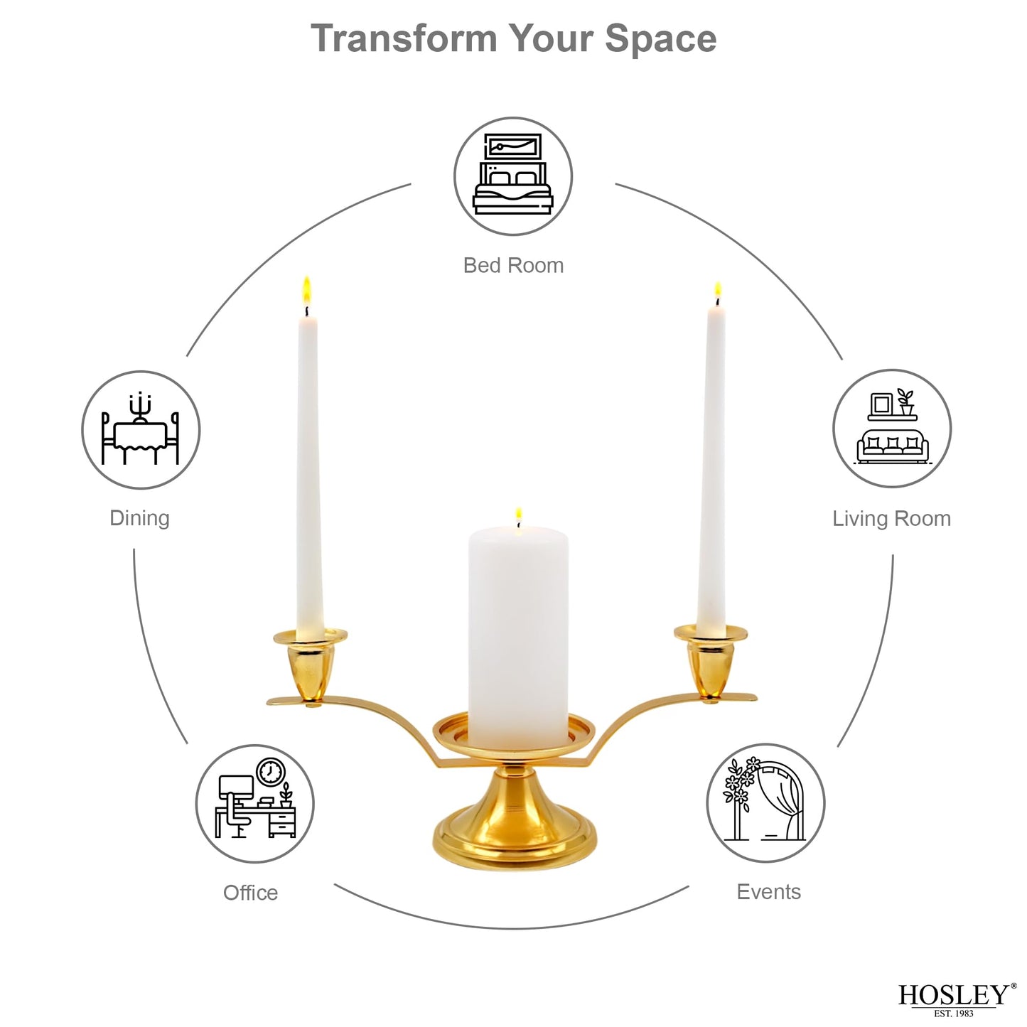 Hosley Gold Metal Unity Candle Holders for Wedding Ceremony Set. Unity Center with Two Taper Candle Holders