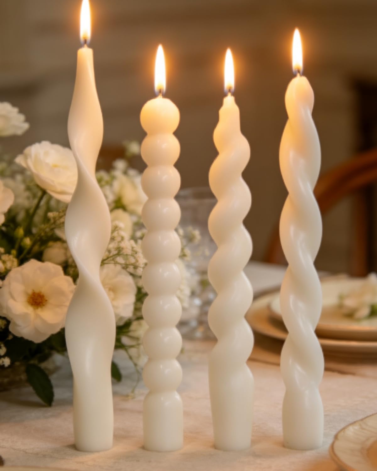 White Spiral Taper Candles Short Candle Unscented Smokeless Twisted Candlesticks for Christmas Table Decor Holiday Dinner Party-7.5inch-12pack