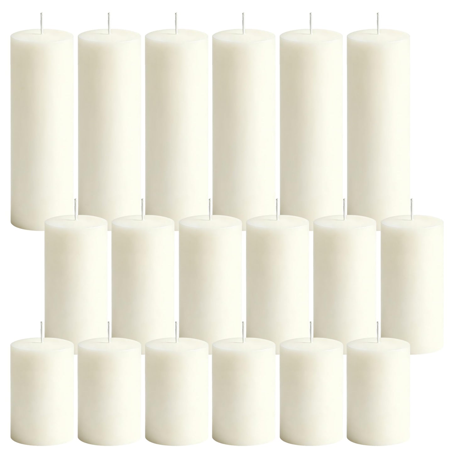 CCXTNQS Ivory White Pillar Candles Bulk Set, 2 x 3/4/6 Inch, 18 Pack Dripless Smokeless Unscented Long Burning Candles for Weddings Engagement Spa Home Party Events Ceremony