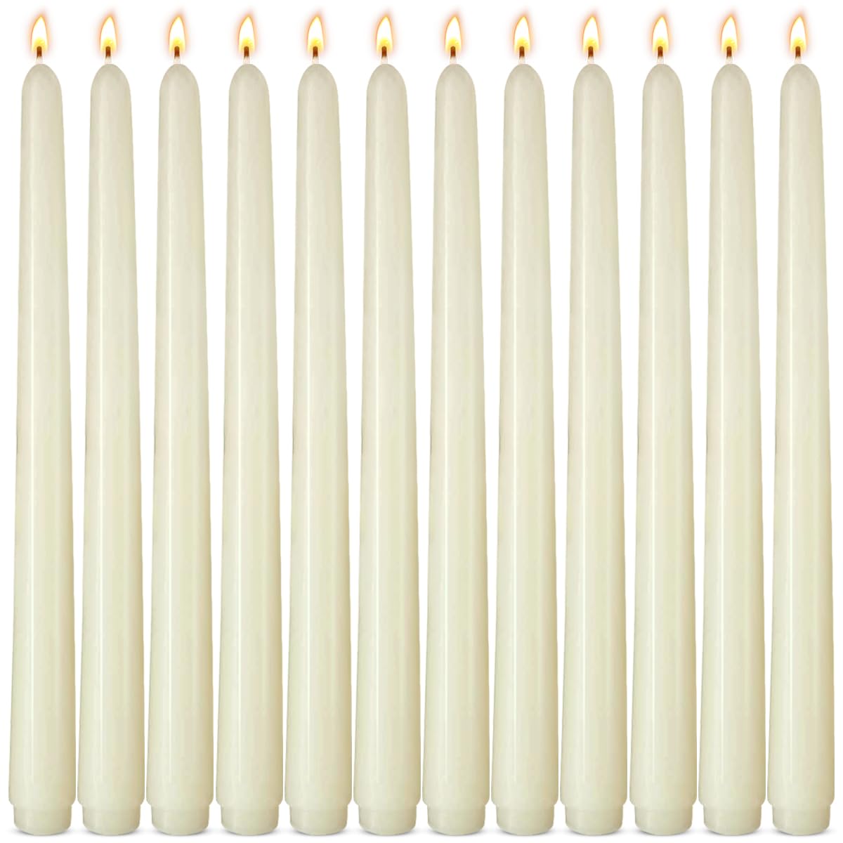 12-Pack Ivory Taper Candles, 10 Inch Unscented Dripless Candlesticks, Long-Lasting Burn Time of 7-8 Hours, Perfect for Home Décor, Weddings, and Events
