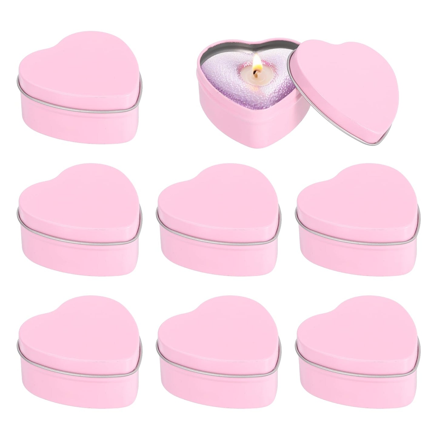 MECCANIXITY Heart Shaped Candle Tins, 2 oz Empty Metal Tin Cans Candles Containers for Candle Making Candies Gifts DIY Crafts, Pink, Pack of 8