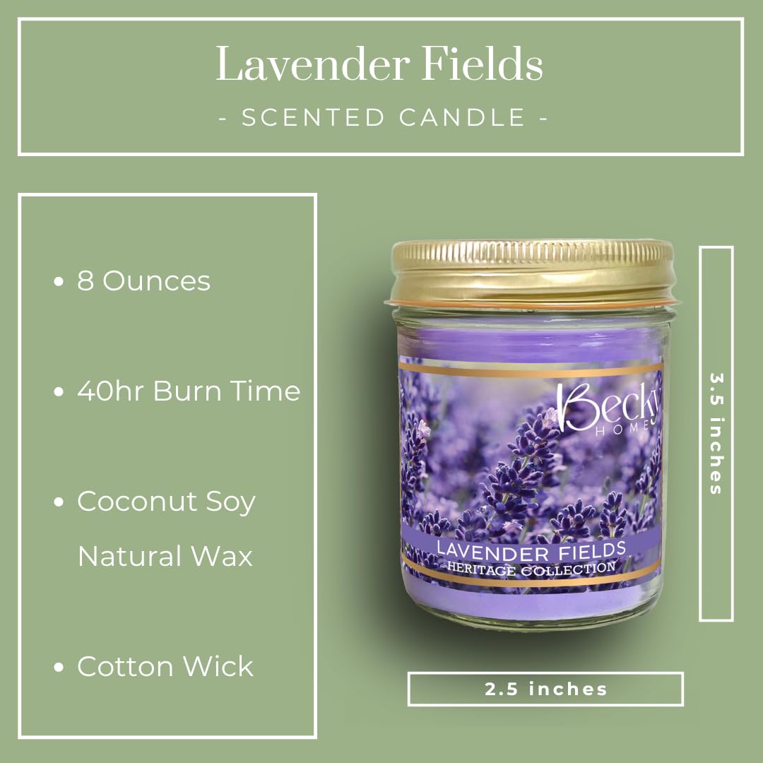 Becky Home 8oz Lavender Scented Candles for Home, 45 Hrs Soy Wax Candle for Stress Relief and Meditation House Aromatherapy Candle Gifts for Men and Women