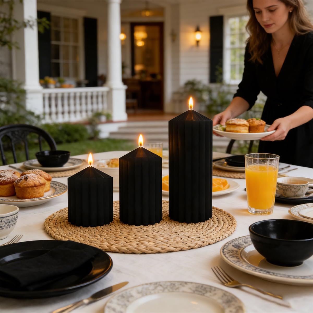 Black Handmade Decorative Pillar Candles - 2.75×3"/4"/6" Fat Candles - Long Lasting Burning Candles for Home Decor, Gifts & Events