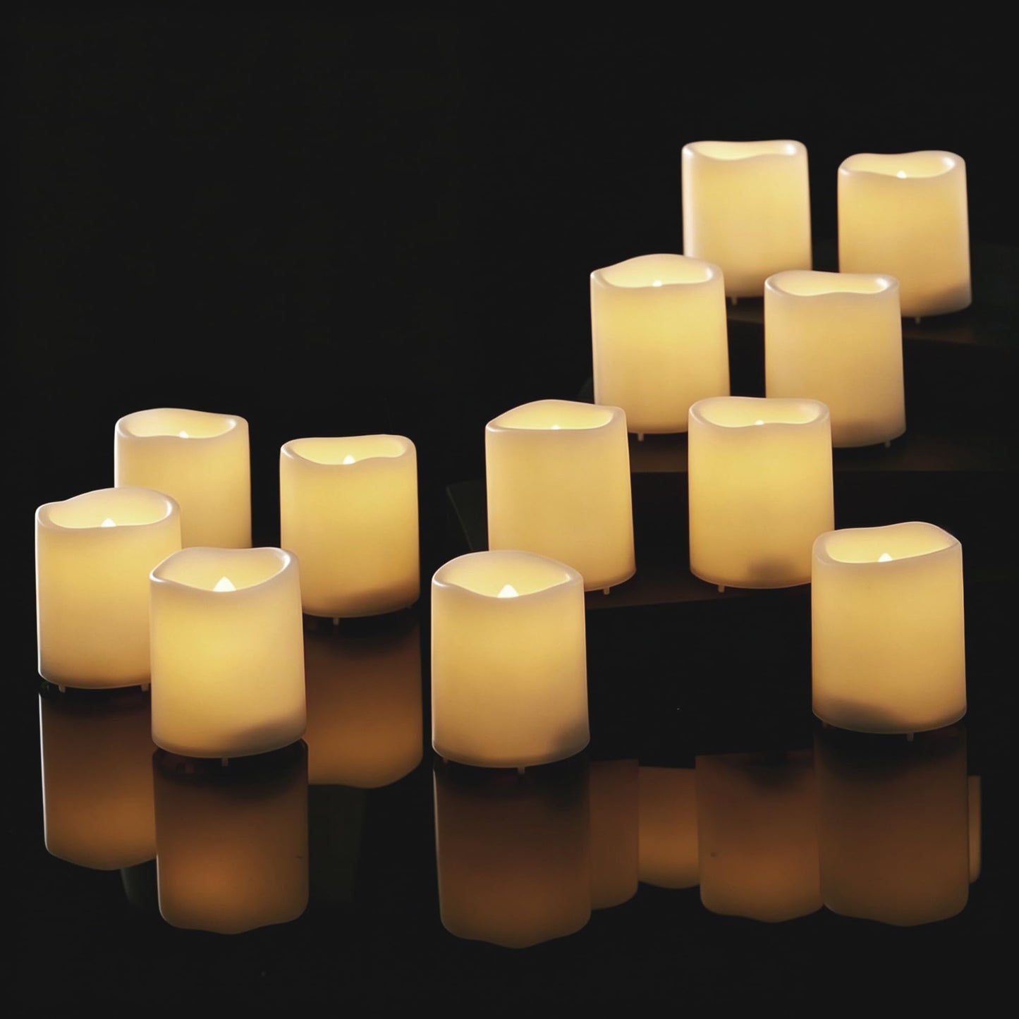 Smallpenglai 12 Pack Flameless Votive Candles Flickering Electric Fake Candles LED Battery Operated Tea Lights for Home Wedding Decor Party Table Halloween Christmas Decorations, Warm White Glow