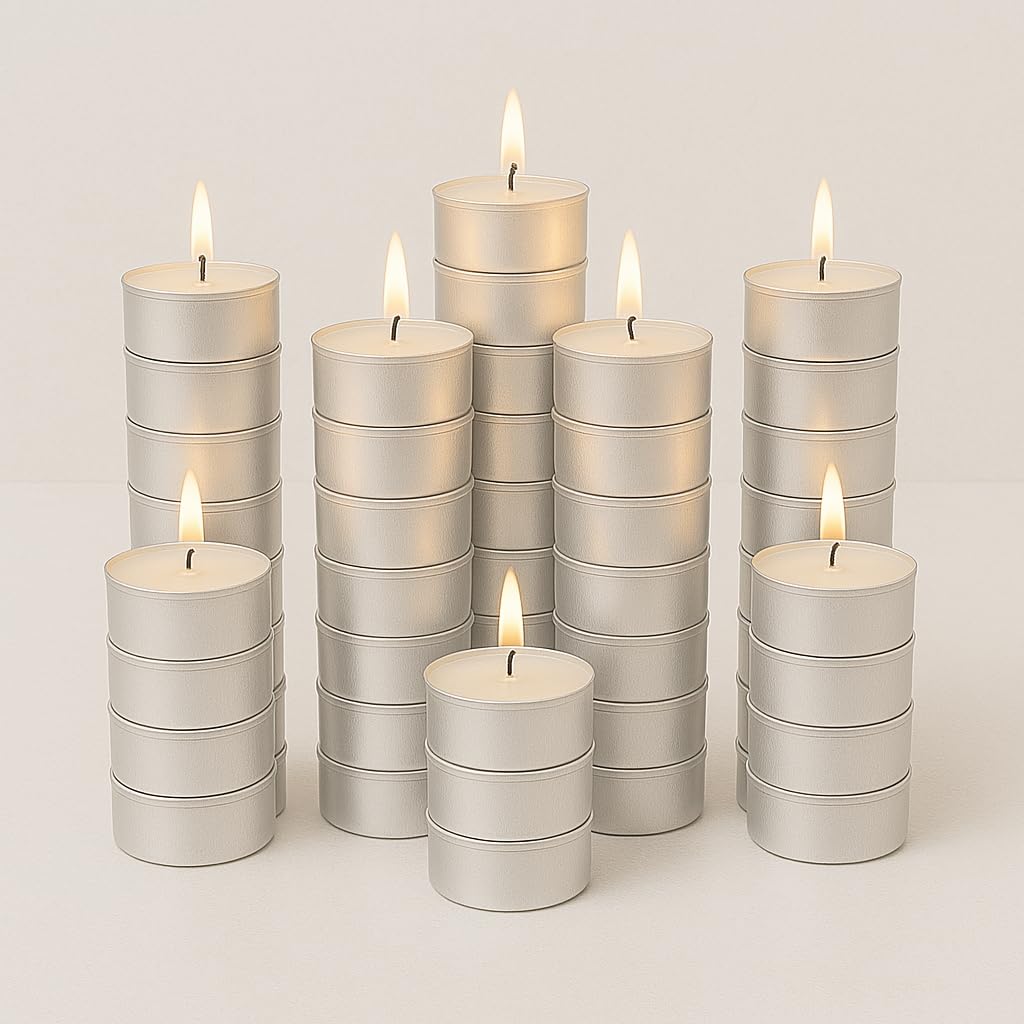 Anchals Collection Tea Light Candles Unscented White Wax Pack of 100 Long Burning Tealights for Diwali Decoration Pooja Home Decor Wedding Spa Meditation Aromatherapy