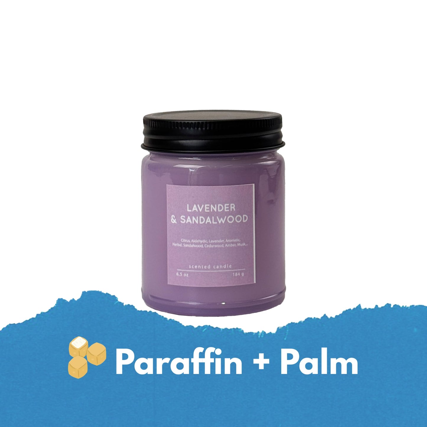 Lavender & Sandalwood Scented Candle 6.5oz – CW Studio Color Glass Jar — Hand-Poured Soy & Paraffin Wax – Clean Burn, Smokeless, Up to 30 Hours, Home Decor & Gift Giving