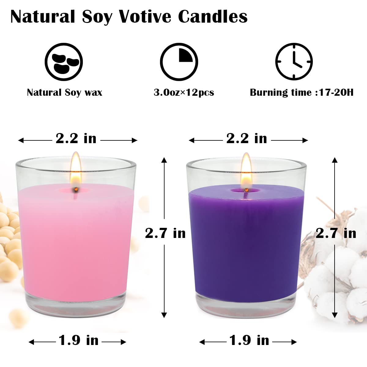 UNICY 12 Packs Advent Candles with Clear Glass Holder, 9 Purple and 3 Pink Votive Candles, Unscented Seasonal Celebration Candles for Christmas Table Decoration, 1.8oz, KFUS-12VOT-ZIFEN