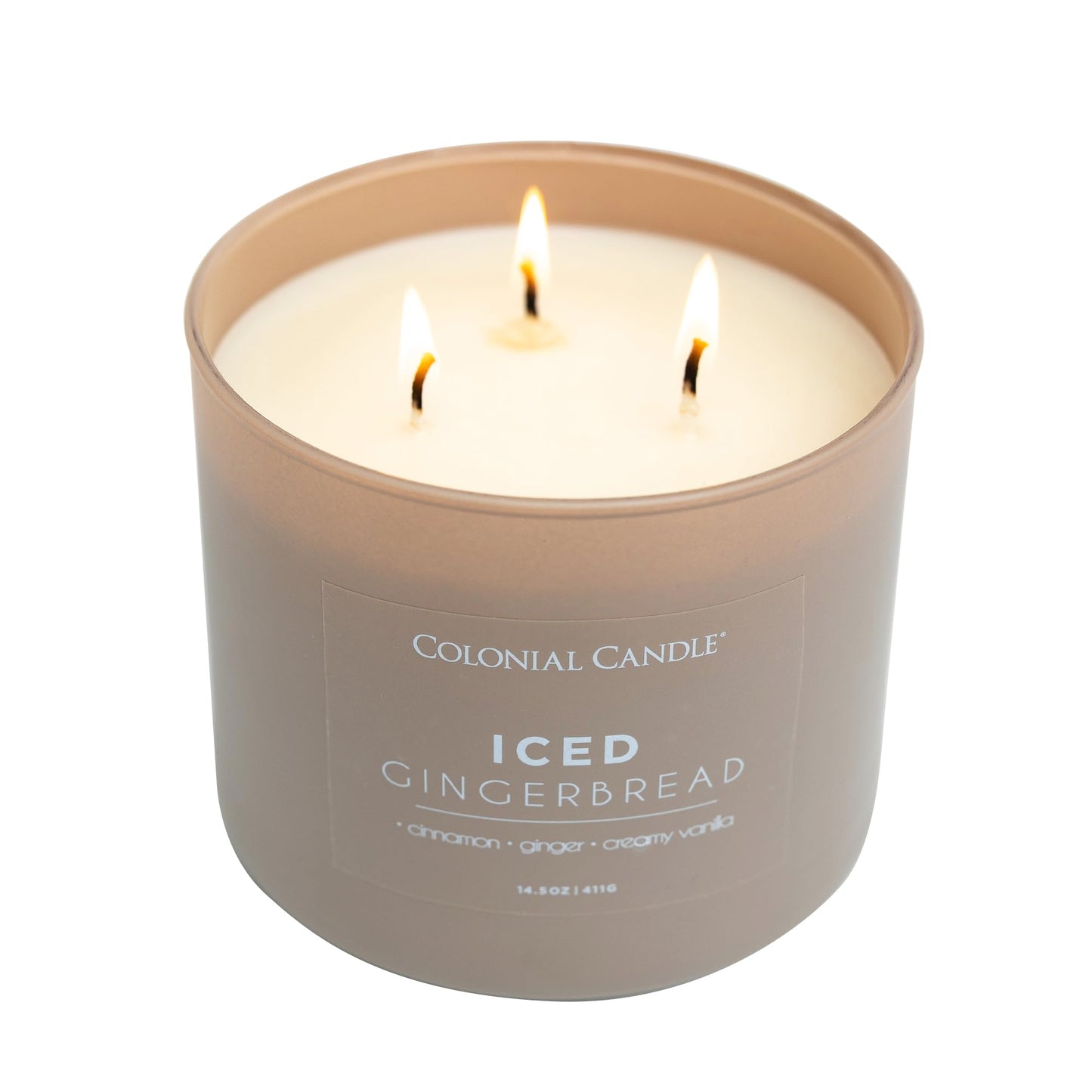 Colonial Candle Iced Gingerbread Scented Jar Candle, Pop of Color Collection, 3 Wick, 14.5 oz - Up to 60 Hours Burn